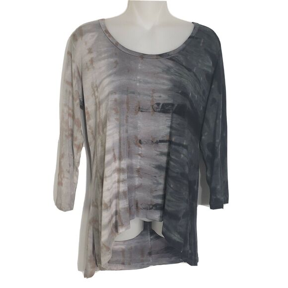 Art Of Cloth Womens Top Small 3/4 Sleeve High Low Cut Out Back Multicolor - Picture 1 of 7